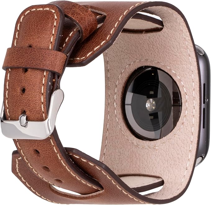 HARDISTON Cuff Watch Band Compatible with Apple 38mm for men & women, Handmade Genuine Leather, Compatible with iWatch Series 11 10 9 8 7 6 5 4 3 2 1 SE Ultra, Wrist Bracelet Band, Large/Band-Brown