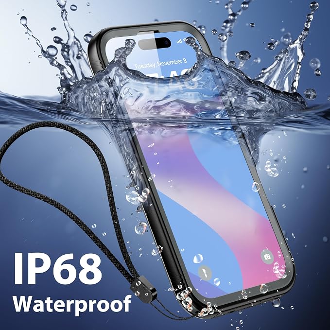 SPORTLINK for iPhone 16 Pro Max Case with Screen Protector,IP68 Underwater/6.6FT Military Dropproof/Dustproof/Heavy Duty Full Body Phone Case for Apple iPhone 16 Pro Max 6.9 inch Black/Frosted Clear