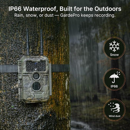 GardePro E6 2.0 Pro WiFi Trail Camera (Non-Cellular), 64MP Photos, 4K Video, Dual Antennas 165ft Range, 7800mAh Battery, Live View, 110° Wide-Angle, No-Glow Night Vision, Motion Activated