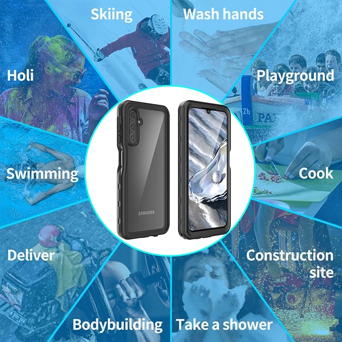 Omio Designed for Samsung Galaxy A14 5G Waterproof Case, Waterproof with Built-in Screen Protector Full Body IP68 Underwater Protective Case Heavy Duty Shockproof Case for Galaxy A14 5G Black