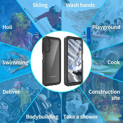Omio Designed for Samsung Galaxy A14 5G Waterproof Case, Waterproof with Built-in Screen Protector Full Body IP68 Underwater Protective Case Heavy Duty Shockproof Case for Galaxy A14 5G Black