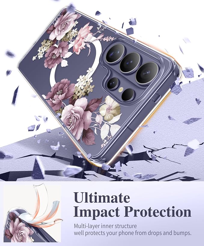 GVIEWIN for Samsung Galaxy S26 Ultra Case Compatible with MagSafe, Clear Floral Shockproof Protective Women Phone Case, Non-Yellowing, Screen &Camera Lens Protector for S26 Ultra 6.9", Cherry Blossoms