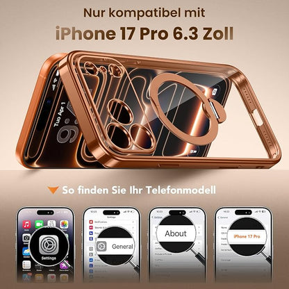 GolbinBox for iPhone 17 Pro Case with 360° Spin Magnetic Stand,[Compatible with Magsafe] [Military Protection][Built-in Ring Holder] Camera Control Phone Case for 17 Pro,Cosmic Orange/Clear