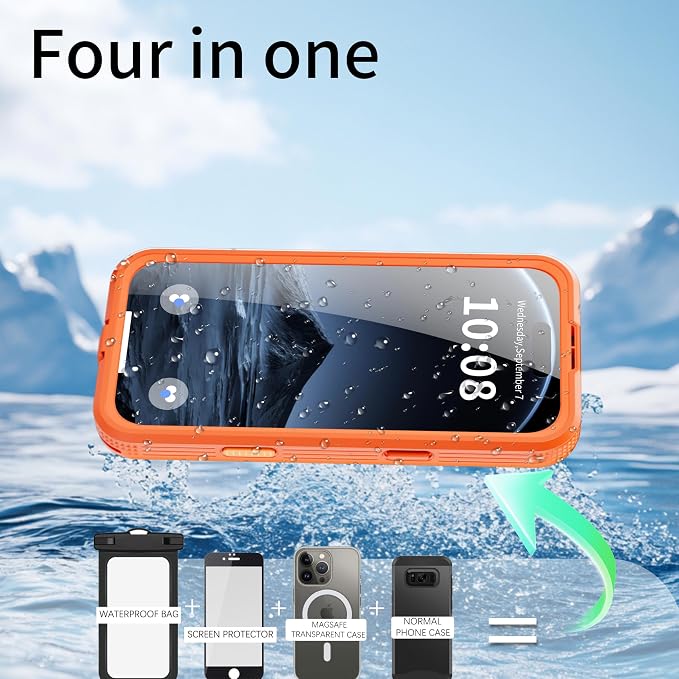 Guppy for iPhone 17 Pro Max Magnetic Waterproof Case, Built-in Screen Protector [IP68 Waterproof][14FT Military Drop proof]360° Full Body Protection Dustproof Shockproof Heavy Duty Rugged Case, Orenge