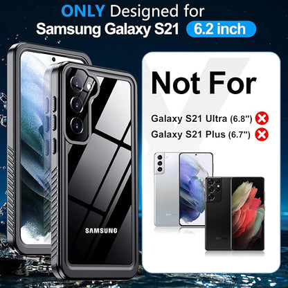 MOZOTER for Samsung Galaxy S21 Case Waterproof,[IPX8 Underwater Case][Full Body Shockproof & Military Dropproof] Clear Sound Quality Built-in Screen Protector for Samsung S21 6.1 inch-Black