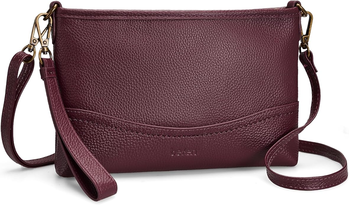 befen Genuine Leather Wristlet Wallet for Women Soft RFID Leather Clutch Purse with Built in Wallet Trendy Crossbody Bag