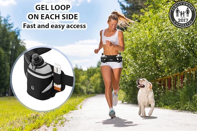 Q-RUN Hydration Running Belt with 2 x 10oz Water Bottles, No Bounce Adjustable Waist Belt for Men & Women, Marathon Running Gear
