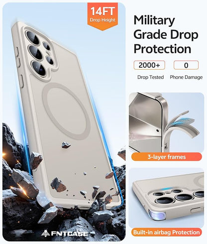 FNTCASE for Samsung Galaxy S24 Ultra Case, Compatible with Magsafe | Screen Protector, Full Camera Protection, Translucent Matte, 14FT Military Grade Drop Proof, Protective Phone Cover