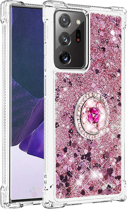 Bumper Case for Galaxy Note 20 Ultra, Glitter Floating Liquid Protective Cover Silicone Phone Case 360°Rotatable Ring Holder Scratch Shell Ultra Slim compatible with Samsung Galaxy Note 20 Ultra