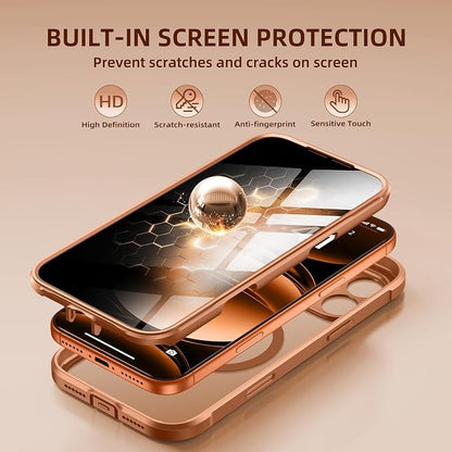 BERFY for iPhone 17 Pro Case, Compatible with MagSafe, Built-in Privacy Screen Protector, Camera Protection, Shockproof Full Body Phone Case 6.3", Clear Dark Orange