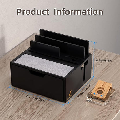 Pezin & Hulin Bamboo Charging Station for Multi Device, with Power Charger & Cables, Nightstand Docking Station with Lined Tray & Drawer, Compatible with Tablet, Cell Phones-Black