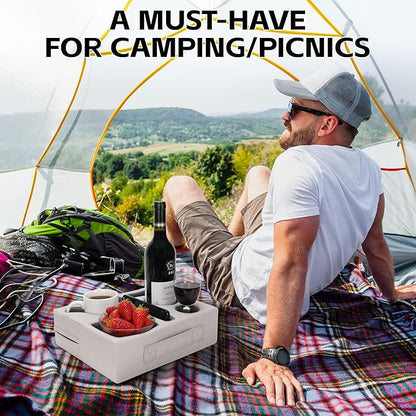 G GOOD GAIN Couch Cup Holder Pillow-Sofa Cup Holder Cozy Buddy | Bed Drink Caddy Holds Tablet, Remote, Snacks | Waterproof Anti-Spill Sofa Beverage Tray for Car, Beach, Picnic, Boat, RV(Light PUGrey)