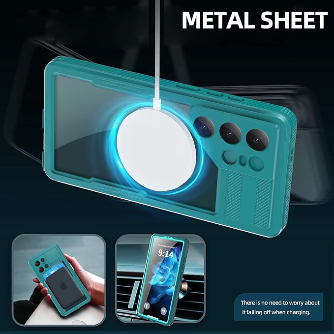 Omio for Galaxy S25 Ultra Waterproof Case Compatible with MagSafe, Magnetic Waterproof Full Body IP68 Underwater Case Built-in Screen Protector Military Grade Shockproof Case for Men Women Teal