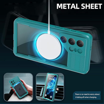 Omio for Galaxy S25 Ultra Waterproof Case Compatible with MagSafe, Magnetic Waterproof Full Body IP68 Underwater Case Built-in Screen Protector Military Grade Shockproof Case for Men Women Teal