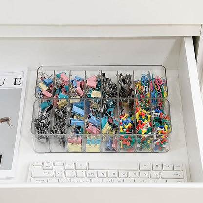 Clear Cable Cord Organizer Box, Adjustable Desk Drawer Storage Case for Home Office Supplies, Battery and Cell Phone Charger, Plastic Art Crafts Container