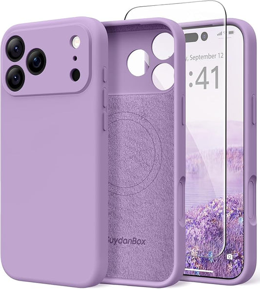Magnetic for iPhone 17 Pro Max Case, Compatible with MagSafe, [Full Camera Protection][Screen Protector] Silicone Shockproof Protective Phone Case for iPhone 17 Pro Max 6.9", Light Purple