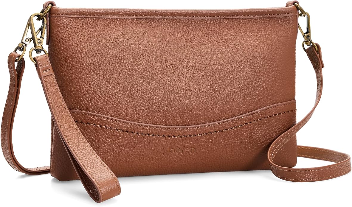 befen Genuine Leather Wristlet Wallet for Women Soft RFID Leather Clutch Purse with Built in Wallet Trendy Crossbody Bag