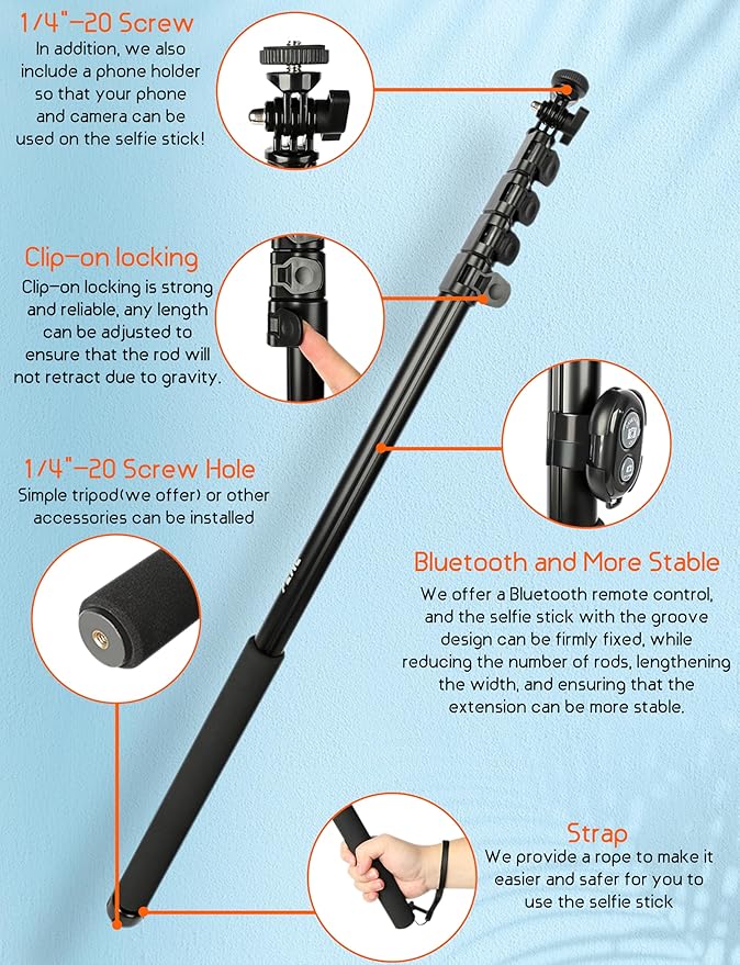BMZX 118" Long Selfie Stick for 360 Cameras GoPro,9.8ft with Wireless Remote, Selfie Stick for iPhone, Android, Fit for Insta360 X5, X4, GoPro,DJI Action 5 Pro Osmo Pocket 3(29 to 118")