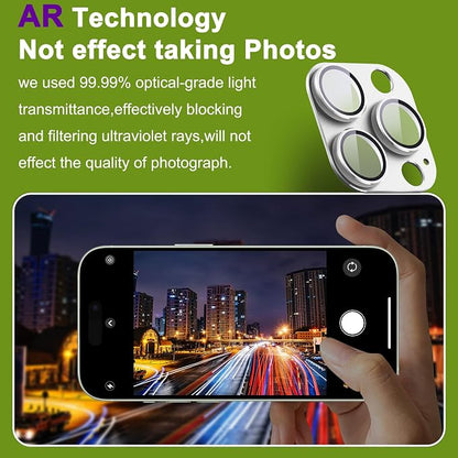 2-Pack Shatterproof Camera Lens Protector for iPhone 15 Pro/15 Pro Max |AR Tempered Glass Strong Adsorption Metal Camera Cover Screen(Silvery)