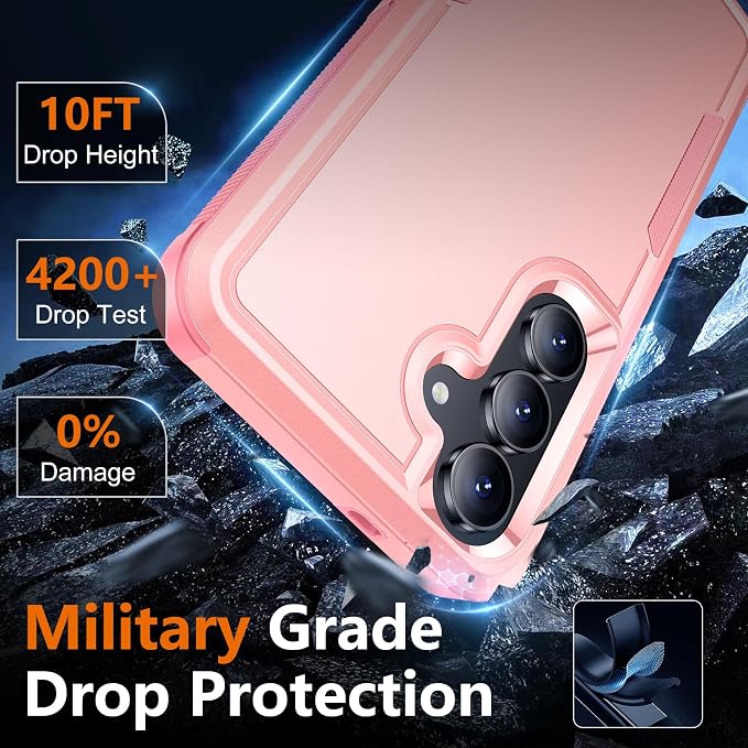 SPIDERCASE Designed for Samsung Galaxy S25 FE Case,[10 FT Military Grade Drop Protection],2 Pack [Tempered Glass Screen Protector+Camera Lens Protector] Heavy Duty Shockproof Case,Pink