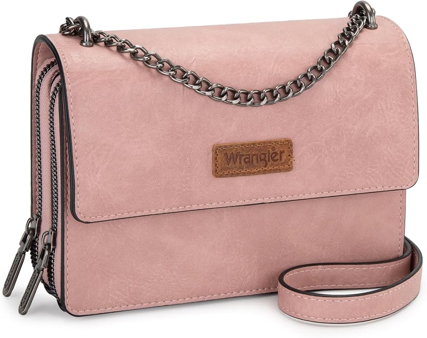 Wrangler Flap Crossbody Purse for Women Shoulder Bag Vintage Wallets with Chain Strap