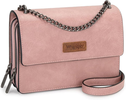 Wrangler Flap Crossbody Purse for Women Shoulder Bag Vintage Wallets with Chain Strap