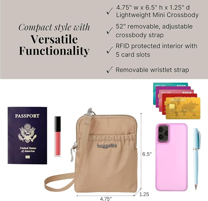 Baggallini Bryant Pouch Small Crossbody Bag for Women - Phone Purse with Crossbody Strap - Lightweight Crossbody Pouch