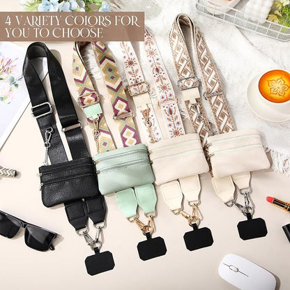 4 Pack Clip and Go Strap for Phone with Wallet Crossbody Phone Strap with Zippered Pouch Adjustable Lanyard Bag(Cute)