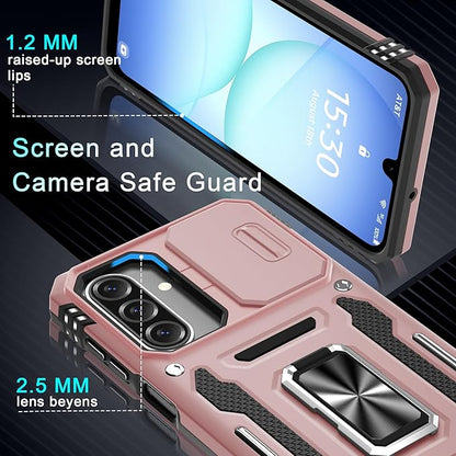 DEERLAMN Case for Samsung Galaxy A17 5G with Slide Camera Cover+Screen Protector (1 Pack), Rotated Ring Kickstand Military Grade Shockproof Protective Cover-Rose Gold
