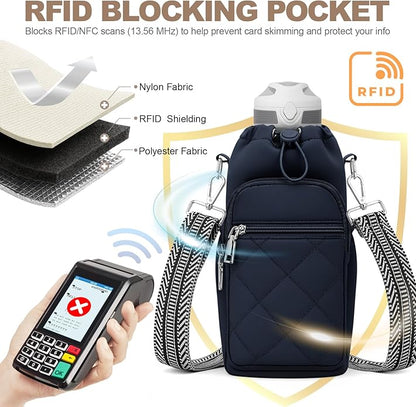 SYTRAH Water Bottle Carrier Bag with Strap, Water Bottle Purse with Phone Pocket 40oz for Walking Hiking