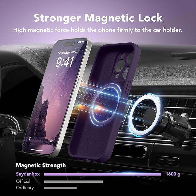 Magnetic for iPhone 14 Pro Case, Compatible with MagSafe, [Full Camera Protection][Screen Protector] Silicone Shockproof Protective Phone Case for iPhone 14 Pro 6.1", Deep Purple