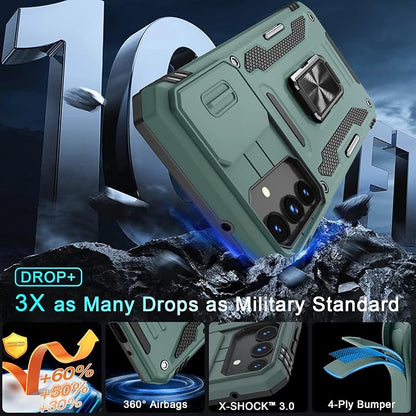 DEERLAMN Case for Samsung Galaxy A16 5G with Slide Camera Cover+Screen Protector (1 Pack), Rotated Ring Kickstand Military Grade Shockproof Protective Cover-Green