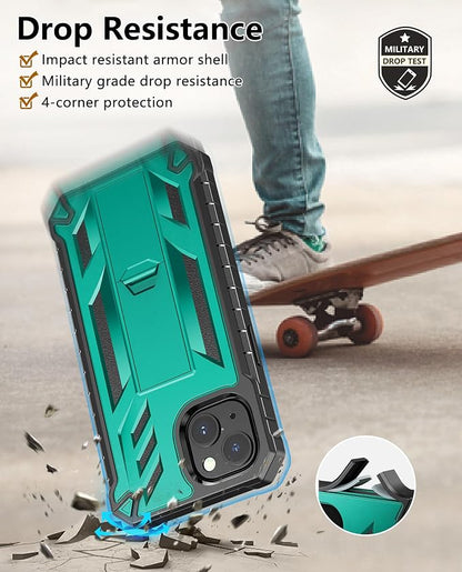 SOiOS for iPhone 13/14/15 Phone Case: for iPhone 16e Protective Cover with Built-in Kickstand | Heavy Duty Military Grade Hard Protection Shock Proof | Durable Dual-Layer Design Green