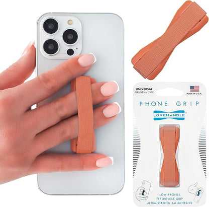 LOVEHANDLE Universal Phone Grip for Smartphones & Mini Tablets - Phone Holder for Hand - Wireless Charging Compatible - Made in The USA - Solid Coral