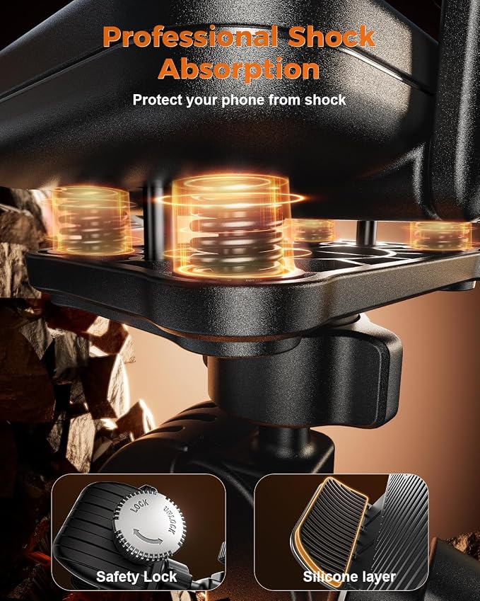SUPERONE Motorcycle Phone Mount Holder, [Dual Vibration Dampener] Bike Phone Holder Handlebar Clamp, [Camera Friendly] Bicycle Scooter Phone Clip, Compatible with iPhone, Samsung, All Cell Phone