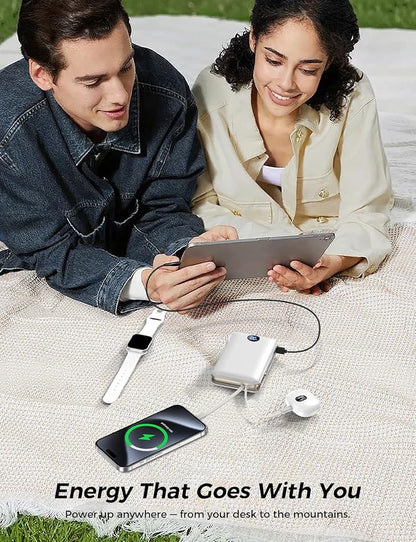 Power Bank, 50000 mAh Portable Charger with Built in Cable & Wall Plug, 22.5W Fast Charging, Travel Essential Battery Pack with LED Display for iPhone 17/16/15/14 Series, Galaxy, iPad White