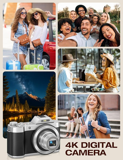 4K Retro Vintage Digital Camera: 64MP Retro 3” IPS Screen Camera with 6X Optical Zoom, WiFi Transfer Autofocus Rechargeable for Travel Vlogging and Gifts