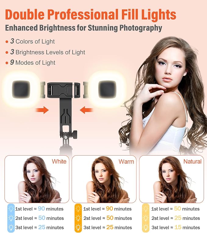 Selfie Stick Phone Tripod - 71 inch Tall Cell Phone Holder with Detachable Wireless Remote and 2 LED Lights for Recording, Video and Picture, Phone Stand for iPhone, Android, Camera & Gopro