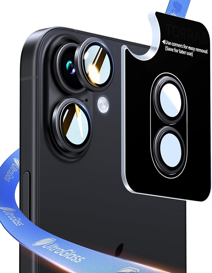 UltraGlass UNBREAK TOP 9H+ Glass for iPhone 17 Camera Lens Protector [NO.1 Military Grade Shatterproof] Camera Protector 17 Lens Screen Cover, Longest Durable, Black