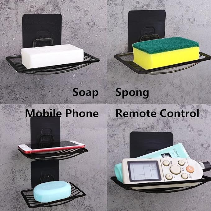 Stainless Steel Bar Soap Dish, Draining Soap Holder for Shower Bathroom Tub Kitchen Sink-Black 2pcs
