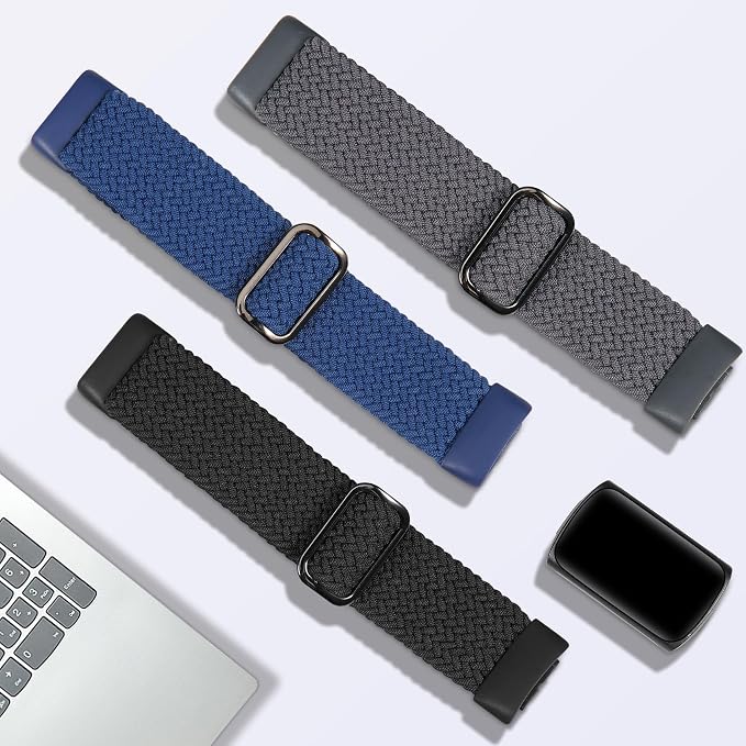 Braided Solo Loop Bands Compatible with Fitbit Charge 6/Charge 5, 3 Pack Adjustable Stretchy Wristbands Soft Woven Nylon Replacement for Fitbit Charge 5/Charge 6 Tracker Smart Watch for Women Men