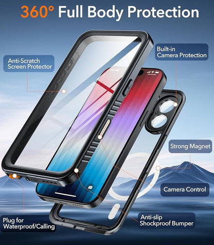 Oterkin Waterproof Case for iPhone 17 Case Compatible with MagSafe, Full Body Rugged iPhone 17 Phone Case with Built-in HD Screen & Lens Protector [15FT Military] iPhone 17 6.3'' 2025 Case (Black)