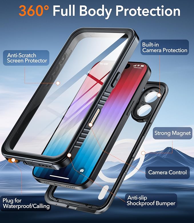 Oterkin Waterproof Case for iPhone 17 Case Compatible with MagSafe, Full Body Rugged iPhone 17 Phone Case with Built-in HD Screen & Lens Protector [15FT Military] iPhone 17 6.3'' 2025 Case (Blue)