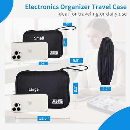 Electronics Travel Organizer Case for Chargers and Cords Black | Large Travel Cable Organizer Pouch Electronic Accessories Carry Case & Bag for Power Bank, SD Card, Phone, Earphone