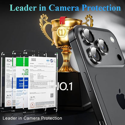 YWXTW Camera Lens Protector for iPhone 17 Pro/iPhone 17 Pro Max, [1 Step Installation Tray] Tempered Glass Screen Protector Metal Individual Camera Cover Accessories Case Friendly (Grey)