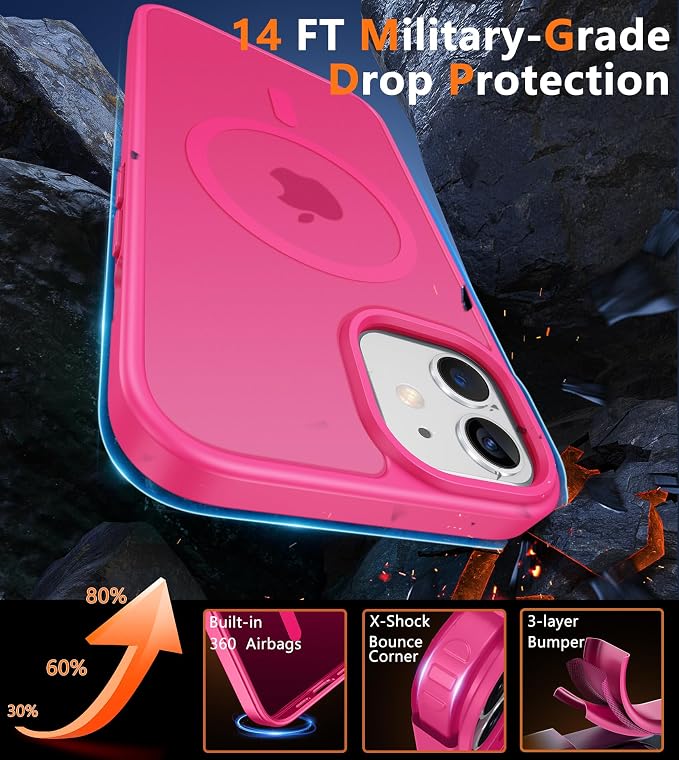 FNTCASE for iPhone 12 Phone Case: for iPhone 12 Pro Magnetic Matte Textured Military Grade Drop Protection Translucent Cell Cover - Slim Durable Shockproof Protective Bumper