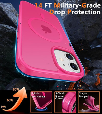 FNTCASE for iPhone 12 Phone Case: for iPhone 12 Pro Magnetic Matte Textured Military Grade Drop Protection Translucent Cell Cover - Slim Durable Shockproof Protective Bumper