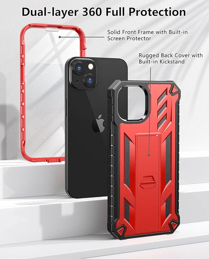 SOiOS for iPhone 13/14/15 Phone Case: for iPhone 16e Protective Cover with Built-in Kickstand | Heavy Duty Military Grade Hard Protection Shock Proof | Durable Dual-Layer Design Red