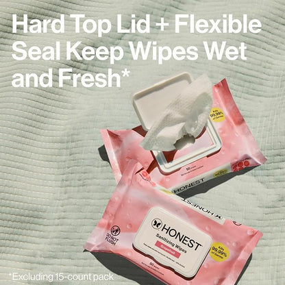 The Honest Company Grapefruit Grove Sanitizing Wipes, Kills 99.99% of Germs, Safe for All Hands, Antibacterial, Dermatologist Tested, 50 Count