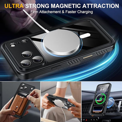 ANTSHARE for iPhone 17 Pro Max Case, Compatible with Magsafe, IP68 Waterproof Case, [Built-in Screen Protector] - 12 FT Military Dropproof - Full Body Heavy Duty Rugged Phone Cover - Black/Clear